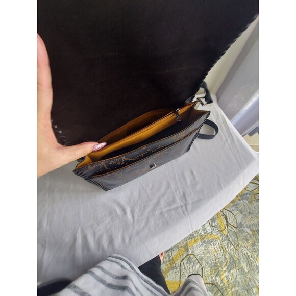 Patrica Nash Black Leather Map Sarola Scalloped Flap Snap Shoulder Bag Crossbody - Picture 7 of 15